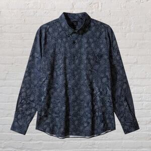 14th & Union New Men’s Geometric Print Long Sleeve Button Up Shirt Top Blue 2XL